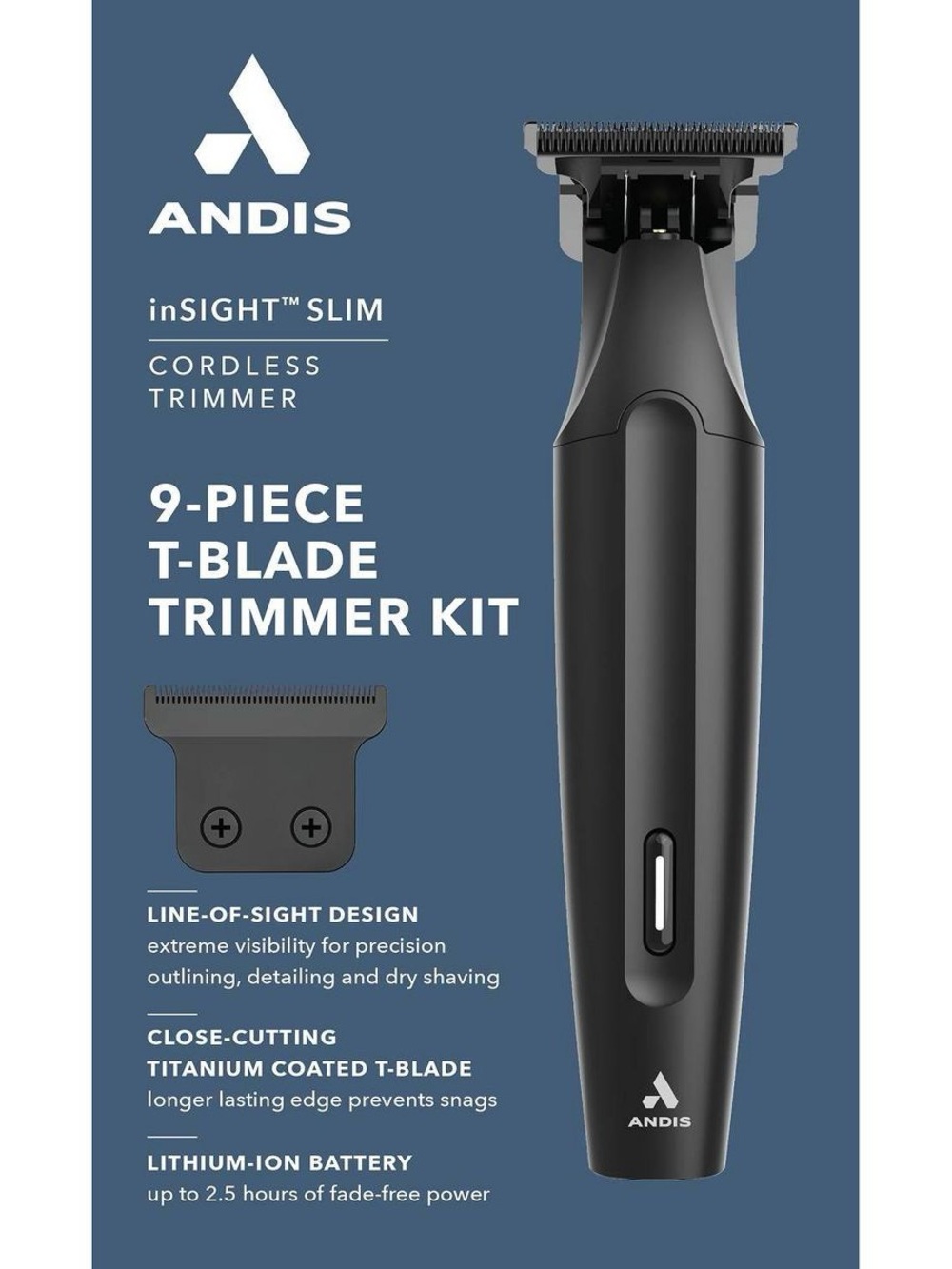 Andis Slim Cordless T-Blade Trimmer Kit - Black
